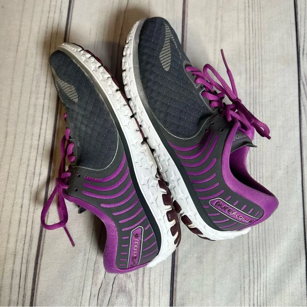 Brooks Running Shoes Pure Flow 6 Purple Gray Athletic Sneakers Women Sz‎ 9